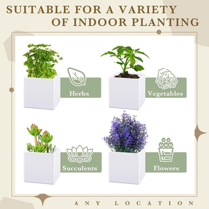 6 Pcs Herb Garden Planter Set Herb Garden Kit Indoor Plastic Plant Pots with Drainage and Saucer Succulent Cactus Vegetable Window Boxes Planter for Windowsill Indoor Outdoor Pots