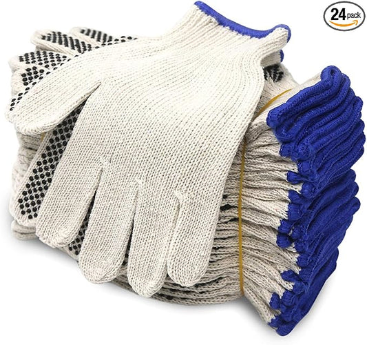 Evridwear Cotton Polyester String Knit Shell Safety Protection Work Gloves for Painter Mechanic Industrial Warehouse Gardening Construction Men & Women 12 Pairs, With One Side Dots, M Size