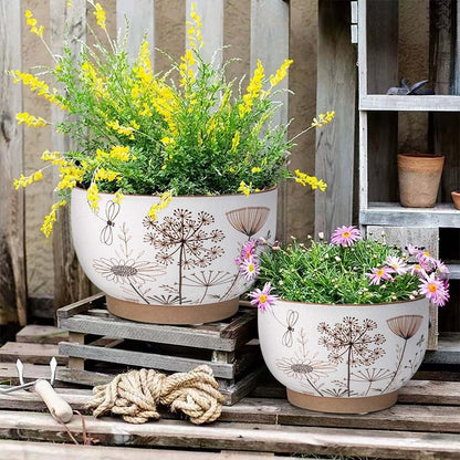 YBX 8 Inch + 6 Inch Ceramic Plant Pots, Succulent Flower Pots with Drainage Holes, Terracotta Planters for Indoor Plants, White&Terracotta (Garden)