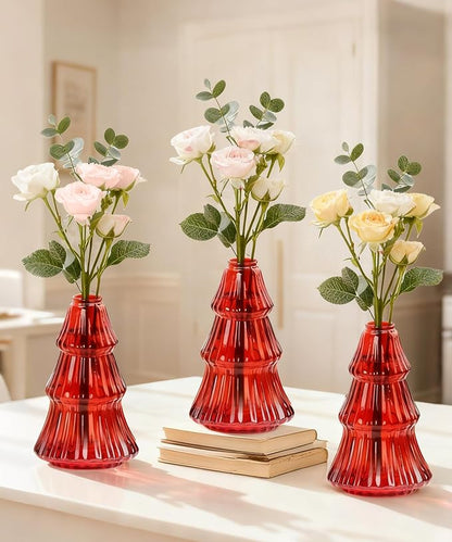 Nacome Christmas Tree Propagation Stations: 3PCS Plant Terrarium Glass Vases for Home Office Decor, for Plant Lovers Women Mom (Red)