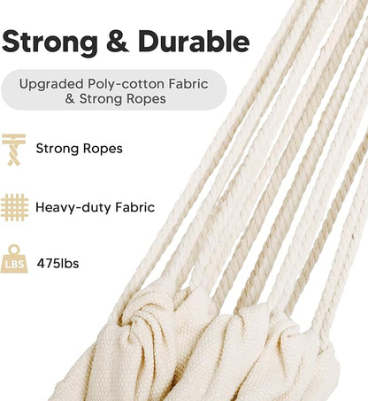 SUNCREAT Camping 2 Person Canvas Hammock, Double Travel Hammock, 475 lbs Capacity, Natural