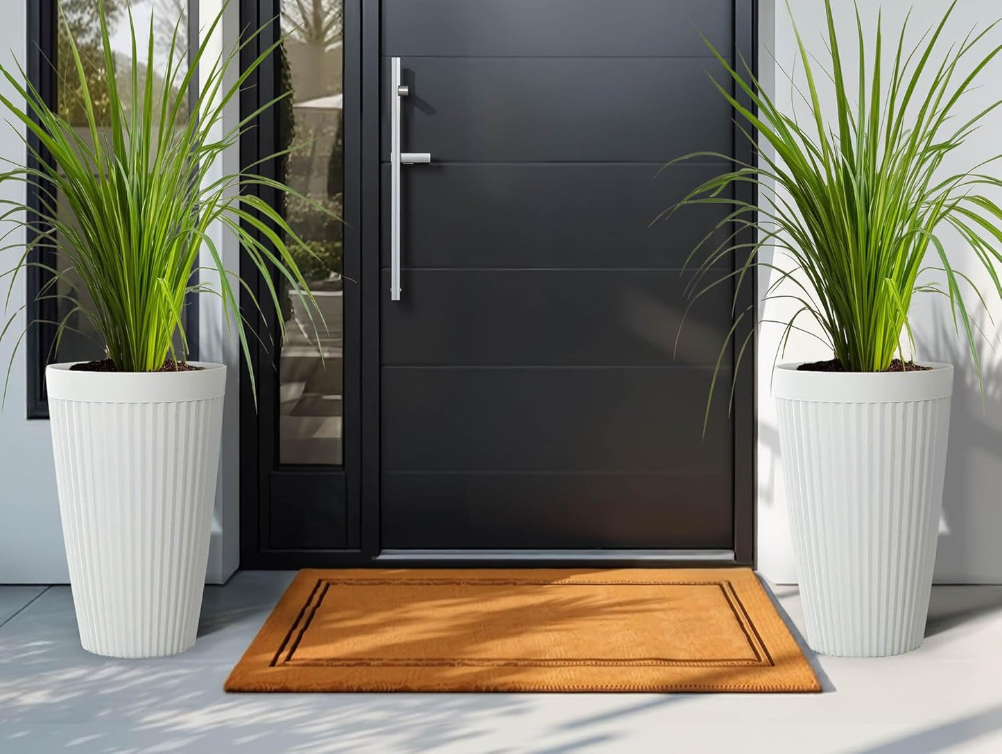 20" Resin Tall Planters for Outdoor Plants,Set of 2 Matt White Large Flower Pots with Handmade Fluted Texture,Heavy-Duty and Weather-Resistant for Year Round Indoor Outdoor use