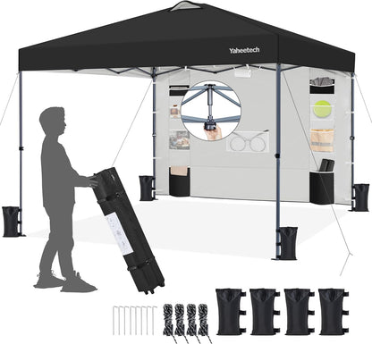 Yaheetech 10x10 Pop-up Canopy Tent w/Removable Pockets Sidewall for Extra Storage, Outdoor Sun Shelter Waterproof & Durable w/Wheeled Bag, Sandbags & Guylines for Beach Camping Party (Black)