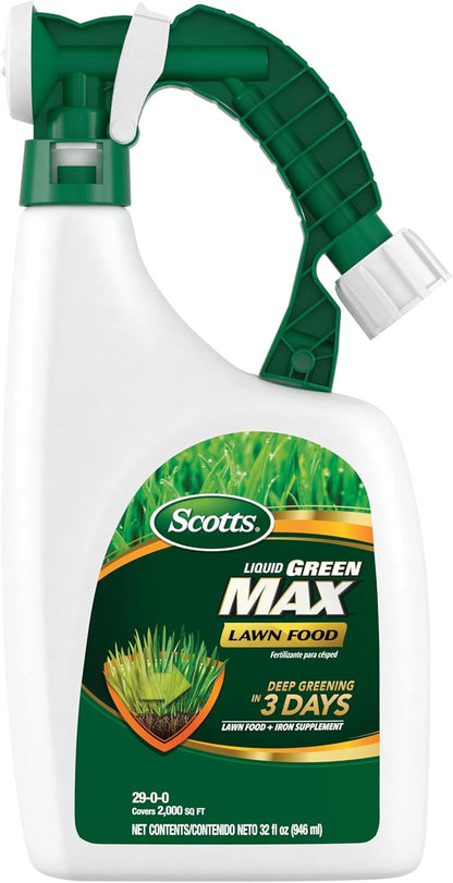Scotts Liquid Green Max Lawn Food: 2,000 sq. ft., 2-in-1 Fertilizer and Iron Supplement, Use on Any Grass Type, 32 oz.
