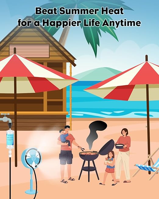 Pawfly Misters for Outside Patio, 50 ft Outdoor Misting Cooling System with 15 Brass Mist Nozzles Water Accessories, Water Misting System for Garden Backyard Greenhouse Trampoline Pool