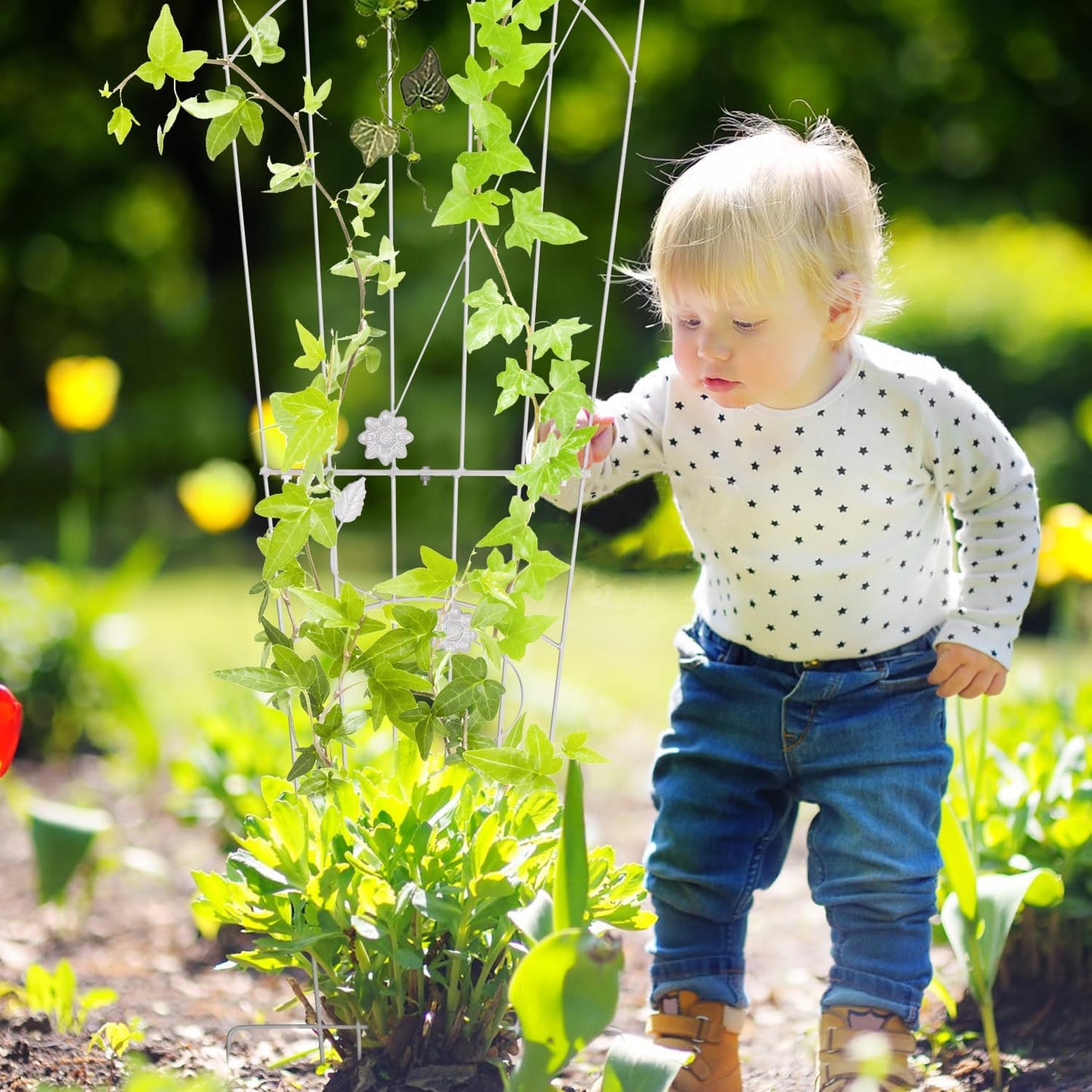 Metal Detachable Trapezoidal Garden Trellis for Climbing Plants, 60 Inches Sturdy Patio Plant Support for Indoor Plants Trellis for Rose, Vegetable Flower, Backyard Pack of 2 - White