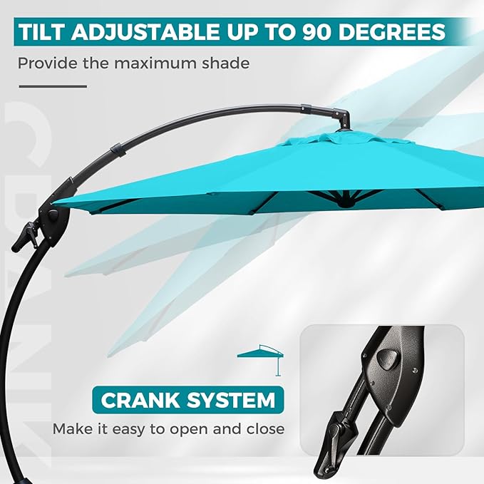 Grand patio 12 FT Sunbrella Outdoor Cantilever Umbrella with Base Patio Large Aluminum Offset Umbrella for Deck Yard (Aruba-SUNBRELLA, 12 FT)