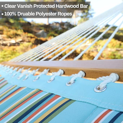 12 FT Double Quilted Fabric Hammock with Spreader Bars and Pillow 450 LBS Weight Capacity 2 Person Hammock for Outdoor Patio Backyard Poolside