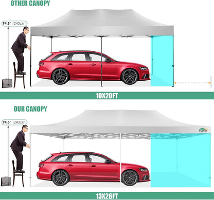 COBIZI 13x26 Pop Up Tent 13x26 Canopy with Sidewalls Heavy Duty Canopy Party Tent for Parties, Outdoor Wedding Large Event Tent Wind Waterproof UPF 50+ Ez Up in Garden Lawn with Roller Bag, White