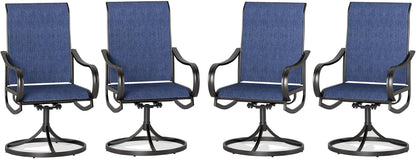 PHI VILLA Patio Swivel Dining Chairs Set of 4, All Weather Outdoor Chair with Textilene Mesh Fabric & Black Metal Frame for Outdoor Lawn Garden Poolside (Blue)
