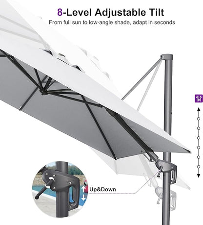PURPLE LEAF 10' X 6.5' Swivel Outdoor Patio Aluminum Umbrella with Base Left-right Tilting Cantilever Offset Umbrella with UV Resistant Heavy Duty Fabric for Deck Pool Patio Backyard, Pebble Grey