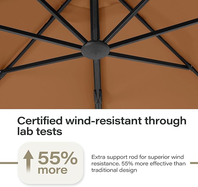 LAUSAINT HOME Outdoor Patio Umbrella with Base included, 12 FT Deluxe Curvy Cantilever Umbrella Offset Hanging umbrella with 360° Rotation for Market, Pool, Garden, Backyard, Deck (Tan, 12 FT)