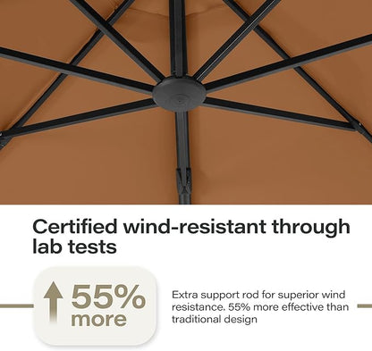 LAUSAINT HOME Outdoor Patio Umbrella with Base included, 12 FT Deluxe Curvy Cantilever Umbrella Offset Hanging umbrella with 360° Rotation for Market, Pool, Garden, Backyard, Deck (Tan, 12 FT)