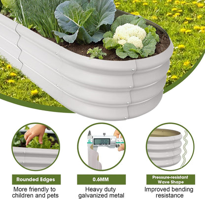 4x2x1ft Oval Galvanized Raised Garden Bed Outdoor 9-in-1 Large Metal Modular Planter Box Raised Beds for Gardening,Vegetables,Fruits,Flowers & Herbs (White)