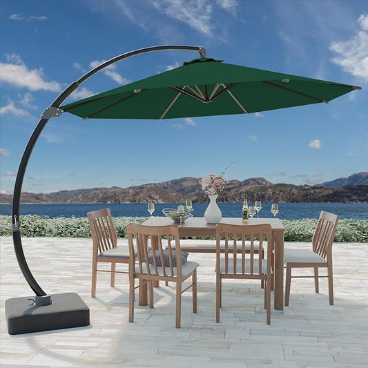 Outdoor Patio Umbrella with Sand Bag Included, 11 FT Deluxe Curvy Cantilever Umbrella Offset Hanging Umbrella with 360° Rotation for Market, Pool, Garden, Backyard, Deck