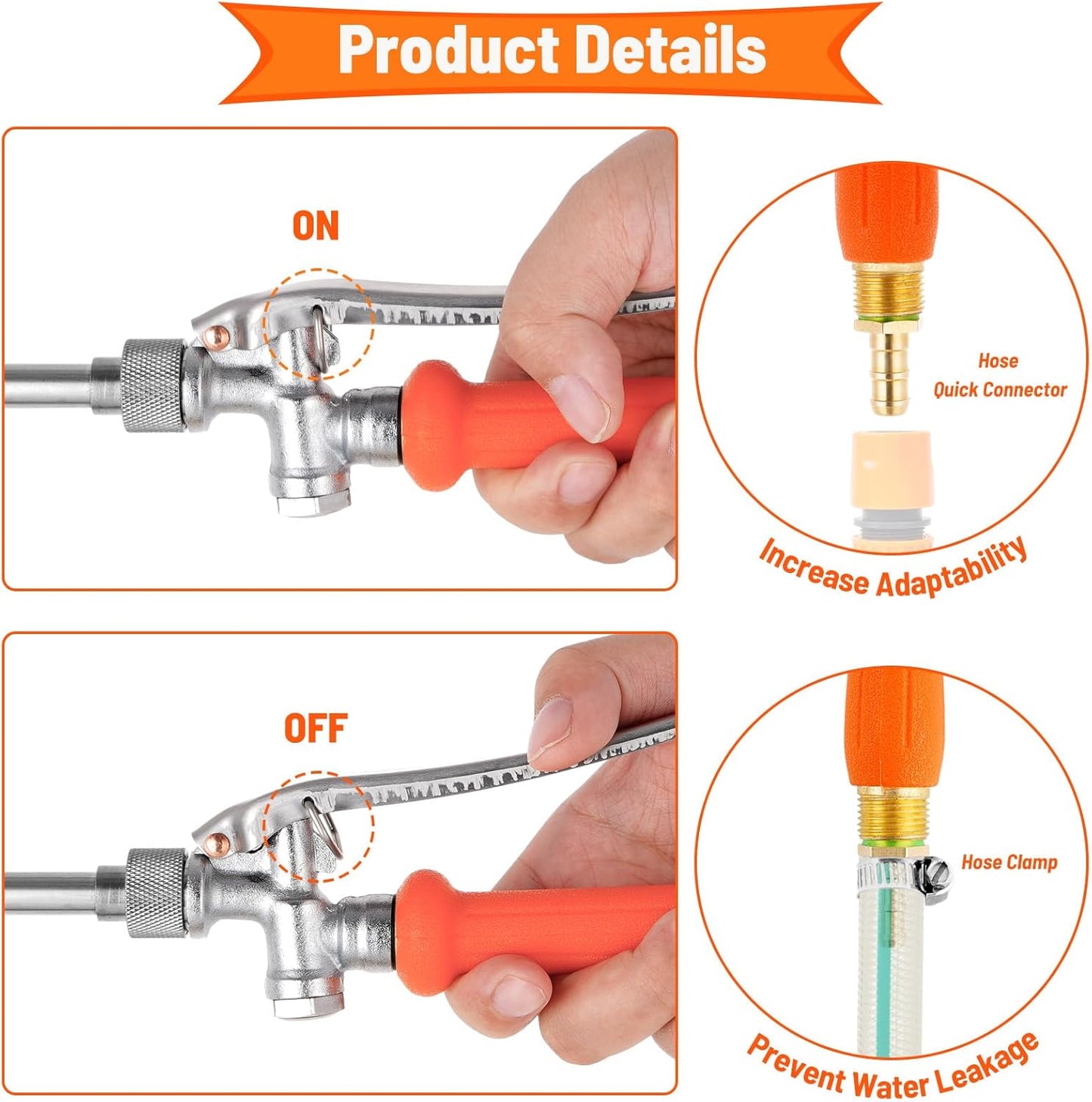 29 Inch Spray Wand Replacement, Brass Barb Match 1/4" & 3/8" Sprayer Wand Hoses, Adjustable Nozzle Stainless Steel Sprayer Wand with Shut off Valve for Weed Garden Car Wash (Orange, 29 inches*1)