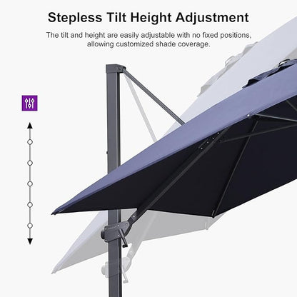 PURPLE LEAF 10' × 13' Patio Cantilever Umbrella Outdoor Rectangle Adjustable Offset Umbrellas with 360-degree Rotation and 8 Heavy Duty Metal Ribs for Garden Deck Pool Navy Blue
