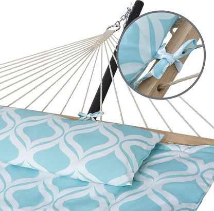 SUNCREAT Patio Hammock with Stand Included, Portable Double Hammock with Stand, Green Pattern