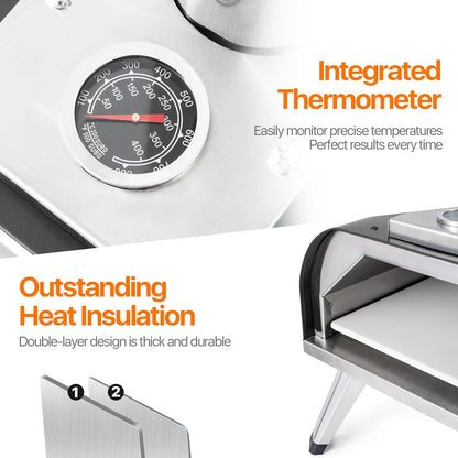 Pizza Oven 13 Inch Outdoor Wood Fired Portable Stainless Steel Pizza Oven with Pizza Stone for Family Outside Cooking Camping Backyard BBQ Pizza Maker Garden Kitchen(black13IN)