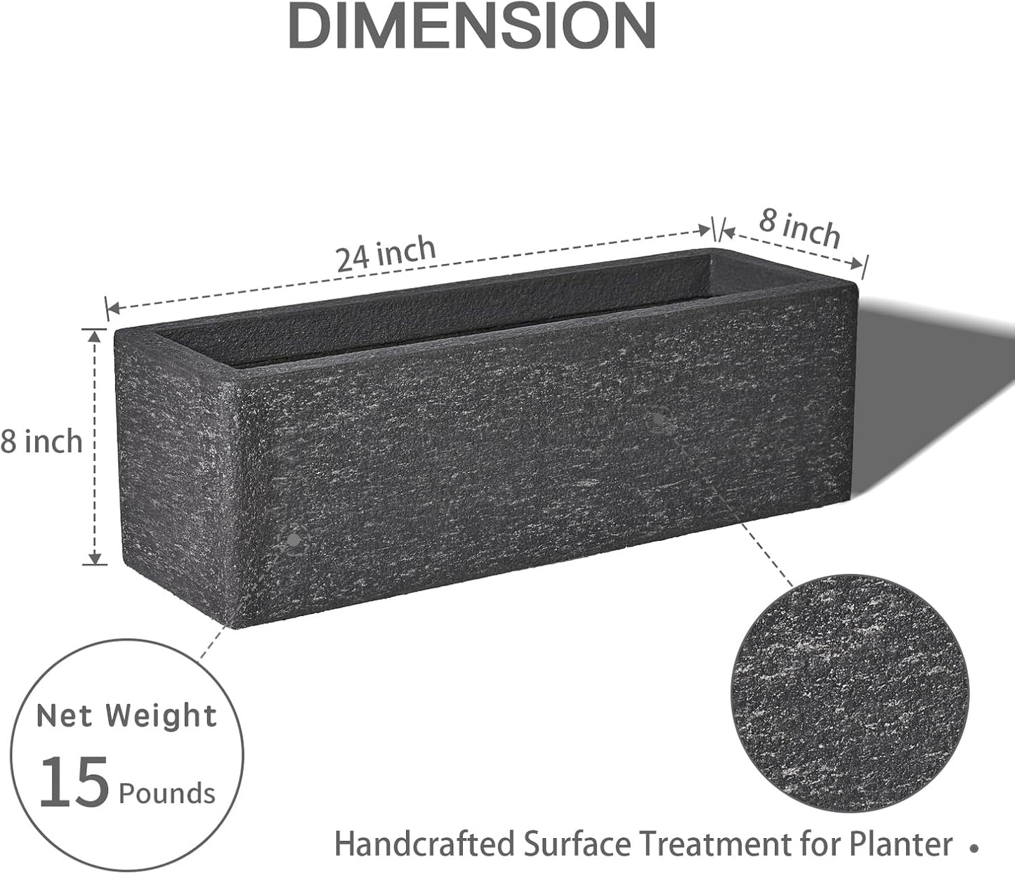 24 Inch Rectangular Concrete Planter,Durable All-Weather Use with Drainage Holes,Large Rectangular Planter for Outdoor Indoor Plants