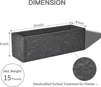 24 Inch Rectangular Concrete Planter,Durable All-Weather Use with Drainage Holes,Large Rectangular Planter for Outdoor Indoor Plants