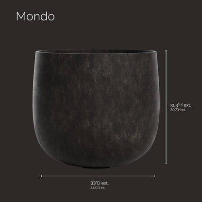 Mondo Large Planter – Brown Stone Finish – Fiberglass Indoor/Outdoor and Weather-Resistant Round Planter (33" D x 31.3" H Exterior, 31.5" D x 30.7" H Interior)
