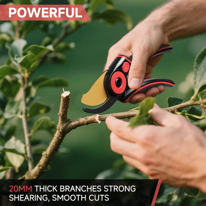 FLORA GUARD Professional Pruning Shears for Gardening, 20mm Clean Cut, SK5 Titanium-Coated Blade, Non-Stick Teflon Coating, Ergonomic TPR Handle, Garden Clippers for Men & Gardeners