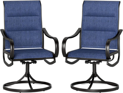 PHI VILLA Patio Swivel Dining Chairs Set of 2, All Weather Outdoor Chair with Padded Textilene & Black Metal Frame for Outdoor Lawn Garden Pooside (Blue)