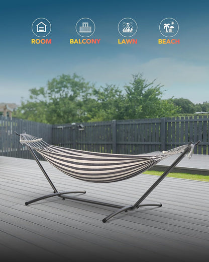 Hammock with Heavy-Duty Steel Stand,Portable,Easy Assembly,600lbs Weight Capacity,Suit for Indoor,Yard,Camping,or Outdoor,Black White