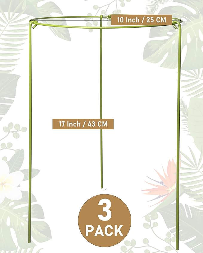 3-Pack Heavy Duty Garden Plant Stakes, 4.2mm Steel Plant Support Stakes for Indoor Outdoor Use - Tomato Cages, Monstera, Peony Supports for Potted Plants & Trees - 10" W x 17" H (Mint Green)