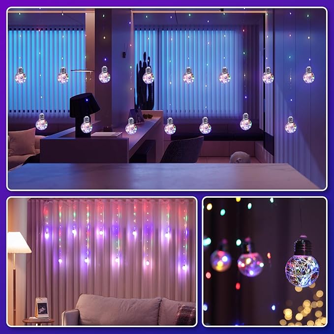 LitHome 240 LED Christmas Multicolor Curtain Lights, 8 Modes Wishing Ball Curtain Lights with Remote, Plug Globe Hanging String Light, Fairy Light for Indoor Bedroom Christmas Diwali Decor(Multicolor)
