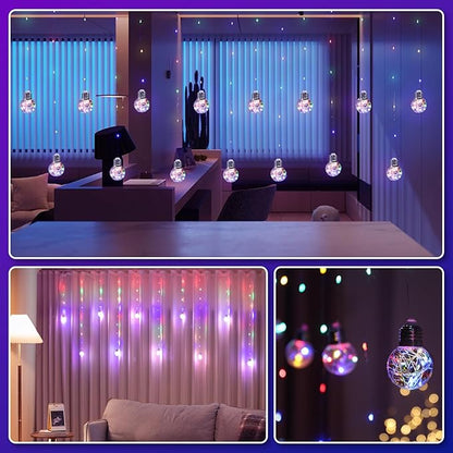 LitHome 240 LED Christmas Multicolor Curtain Lights, 8 Modes Wishing Ball Curtain Lights with Remote, Plug Globe Hanging String Light, Fairy Light for Indoor Bedroom Christmas Diwali Decor(Multicolor)