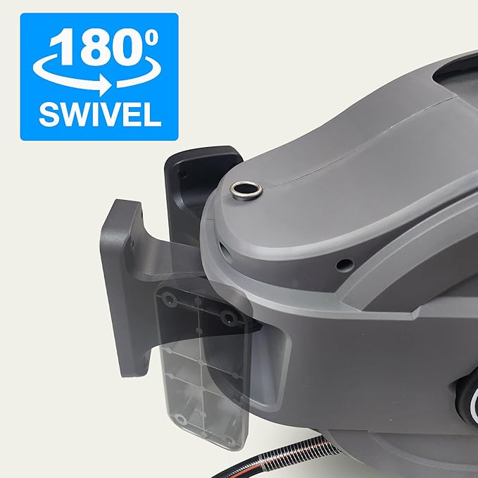 Retractable Garden Hose Reel, 50 ft Wall-Mounted Garden Hose with Automatic Rewind, 10-Function Spray Nozzle, 180° Swivel Bracket, Heavy-Duty Leak-Proof Design, Grey