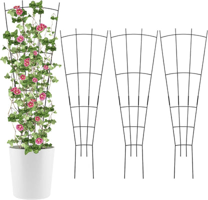 4 Pack 32'' Plant Trellis Indoor - Metal Trellis for Climbing Plants Indoor, Garden Trellis for Climbing Plants Outdoor Houseplants Flowers Vine Ivy, Fan Shape, Black