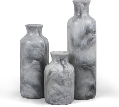 Resin 3 Piece Vase Set, Farmhouse Decor, Home Decorative Vase, Vases for Your Kitchen, Bedroom, Office, Living Room, Bathroom, & Shelf Centerpiece Table Decorations, Grey