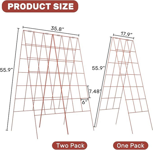 DOEWORKS Cucumber Trellis, 56" High Foldable A Frame Garden Trellis, 2 Pack, Plant Support for Climbing Cucumber, Beans, Tomatoes, Flowers, Red