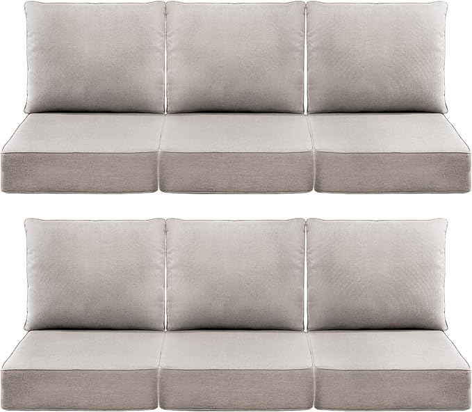Luxury 6" Outdoor Cushions for Patio Furniture, 24x24x6" Thick Seat Cushion Set of 6, Fade Resistant Couch Chair Replacement Cushions High Density Deep Wicker Chair Cushion w/ Removable Cover, Beige