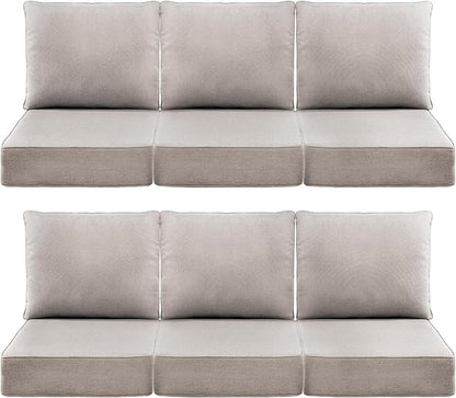 Luxury 6" Outdoor Cushions for Patio Furniture, 24x24x6" Thick Seat Cushion Set of 6, Fade Resistant Couch Chair Replacement Cushions High Density Deep Wicker Chair Cushion w/ Removable Cover, Beige