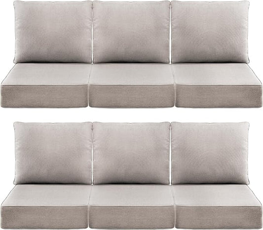 Luxury 6" Outdoor Cushions for Patio Furniture, 24x24x6" Thick Seat Cushion Set of 6, Fade Resistant Couch Chair Replacement Cushions High Density Deep Wicker Chair Cushion w/ Removable Cover, Beige