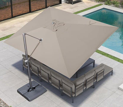 PURPLE LEAF 10' X 13' Rectangle Cantilever Umbrella with Base Outdoor Large Aluminum Patio Umbrella with 3-Year Fade Resistance Recycled Fabric and 360-degree Rotation for Deck Pool Garden, Ash Mocha