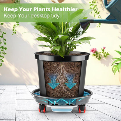 3-Pack Jumbo 15.7 Inch Planters with Rolling Saucers & Drainage – Large Flower Pots for Indoor/Outdoor, Heavy-Duty Moving Trays, Fits Tall Plants (Set of 3, Black)