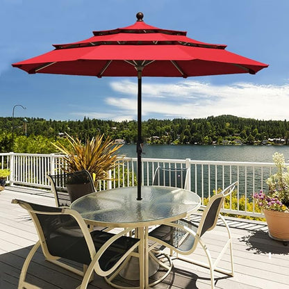 EliteShade USA 10-Year-Non-Fading 9Ft 3 Tiers Market Umbrella Patio Umbrella Outdoor Table Umbrella with Ventilation, Logo Red