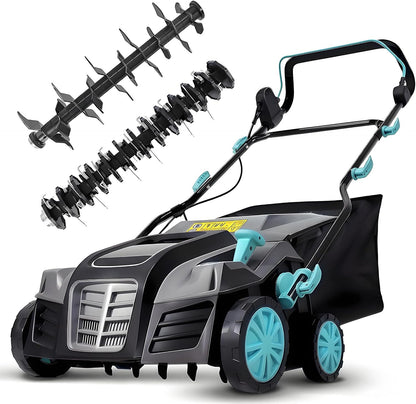 16-Inch 15-Amp 2-in-1 Electric Dethatcher and Lawn Scarifier with 14.5-Gallon Collection Bag, 5-Position Depth Adjustment, Lawn Care Machine for Thatch Removal and Grass Revitalization - XSS16D