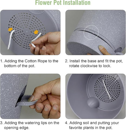 12 inch Large Self Watering Pots for Indoor Outdoor Plants, Plant Pots with Mesh Drainage Holes for Garden House Plants, Plastic Planters with Reservoir for Flower, Speckled Grey