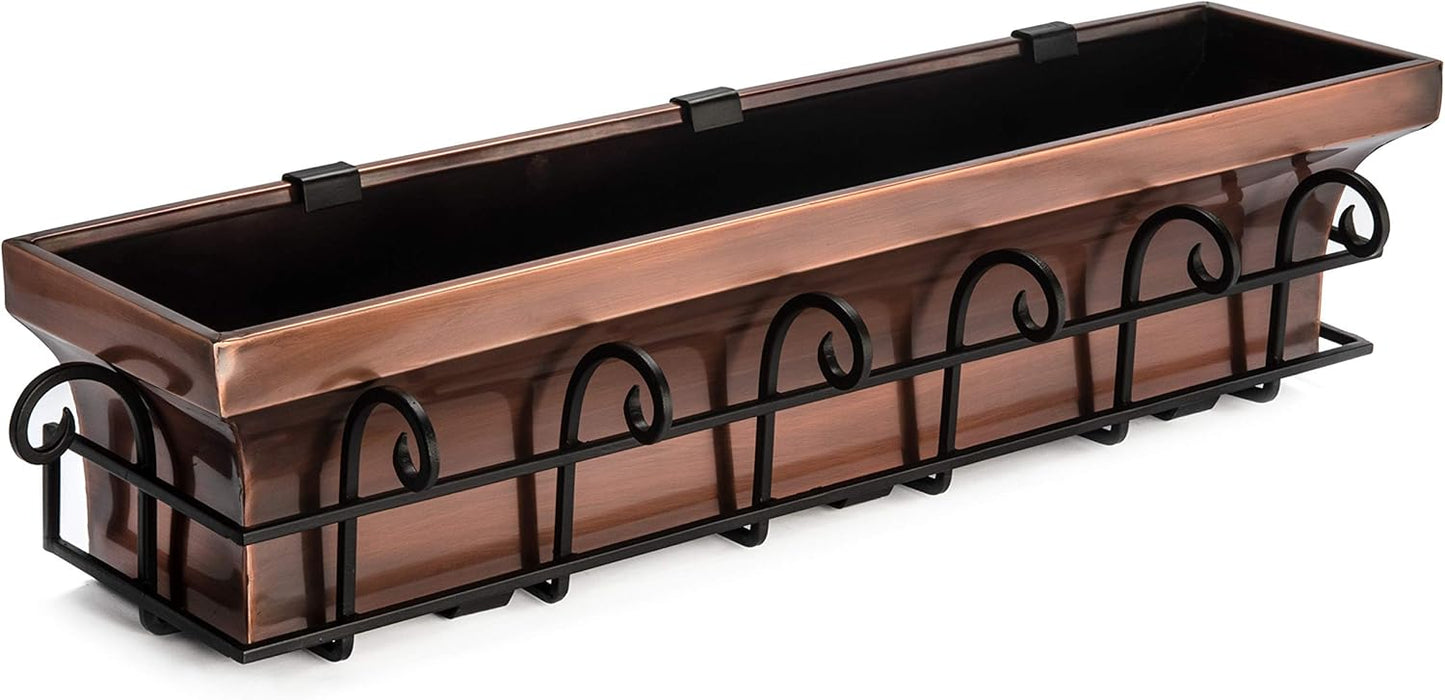 H Potter Window Planter Box Copper Outdoor Flower Plant Container for Windows Attach to House Deck Balcony Long Rectangular Shape 36 Inch Length