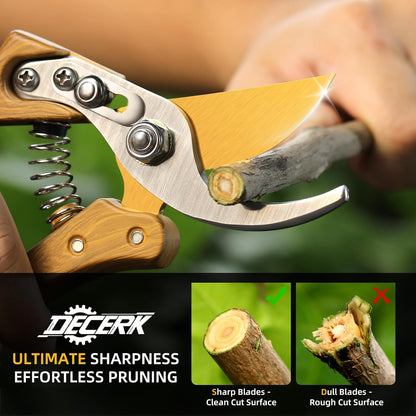 8.5" Professional Bypass Pruning Shears – Heavy Duty Garden Scissors & Clippers for Wood & Tree Trimming, Ultra Sharp SK5 Blade, Ergonomic Handle, Perfect Gardening Gift, 2025 Wood-Like Finish