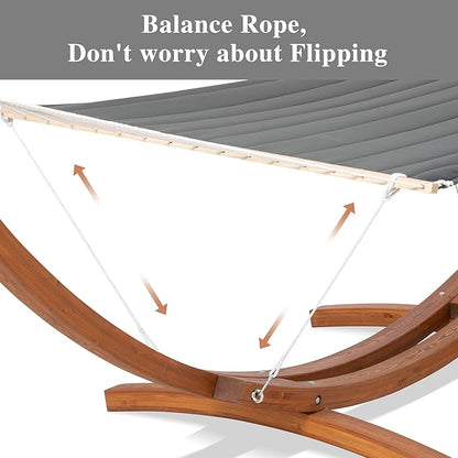 SUNCREAT Hammocks Double Hammock with Wooden Stand Included, Outdoor Hammocks for Outside, 475 lbs Capacity, Dark Gray