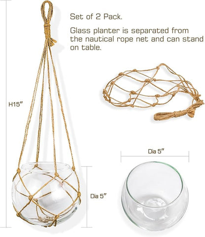 SAILINGSTORY Hanging Glass Plant Terrarium 5" Glass Planter Propagation Stations Flower Vase Clear Set of 2 Pack