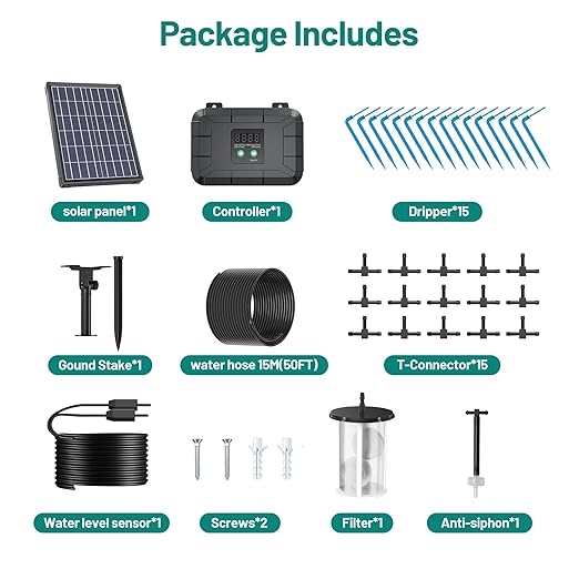 Automatic Drip Irrigation Kit, 8W Solar Irrigation System for Garden with Digital Programmable Timing Modes, Solar Watering System Take Care Your Plants