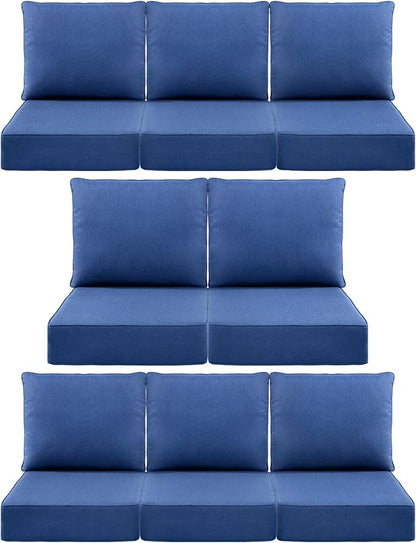 Luxury 6" Outdoor Cushions for Patio Furniture, 24x24x6" Thick Seat Cushion Set of 8, Fade Resistant Couch Chair Replacement Cushions High Density Deep Wicker Chair Cushion w/ Removable Cover, Blue